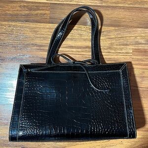 Vintage Y2K Structured Shoulder Purse Faux Crocodile-Embossed Women's Tote Bag